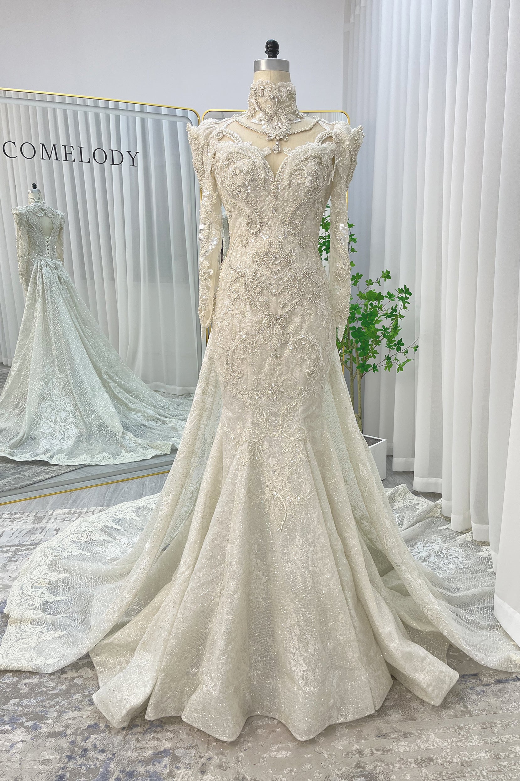 CW3355 豪華 韓国風 ビーズ キラキラ 2way ウェディングドレス