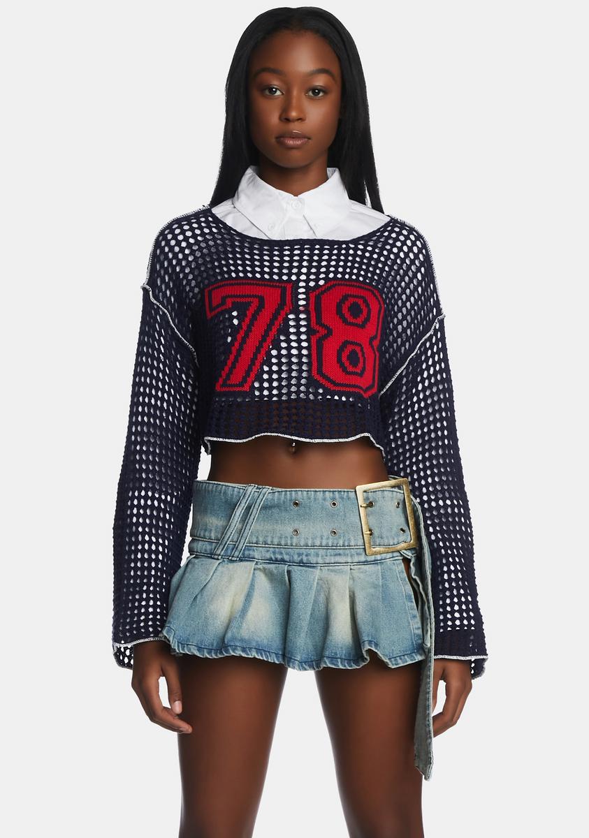 Jaded London 78 Varsity Knit Crop Sweater - Blue – Dolls Kill