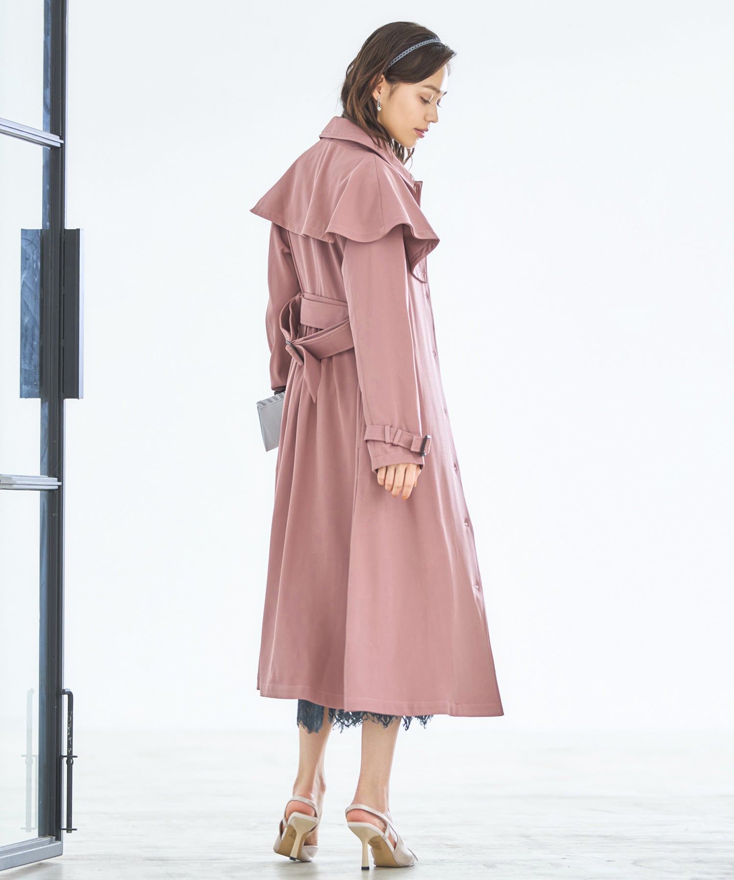 トレンチコート ロングコート ケープ 膝下丈 2way ピンク – [公式