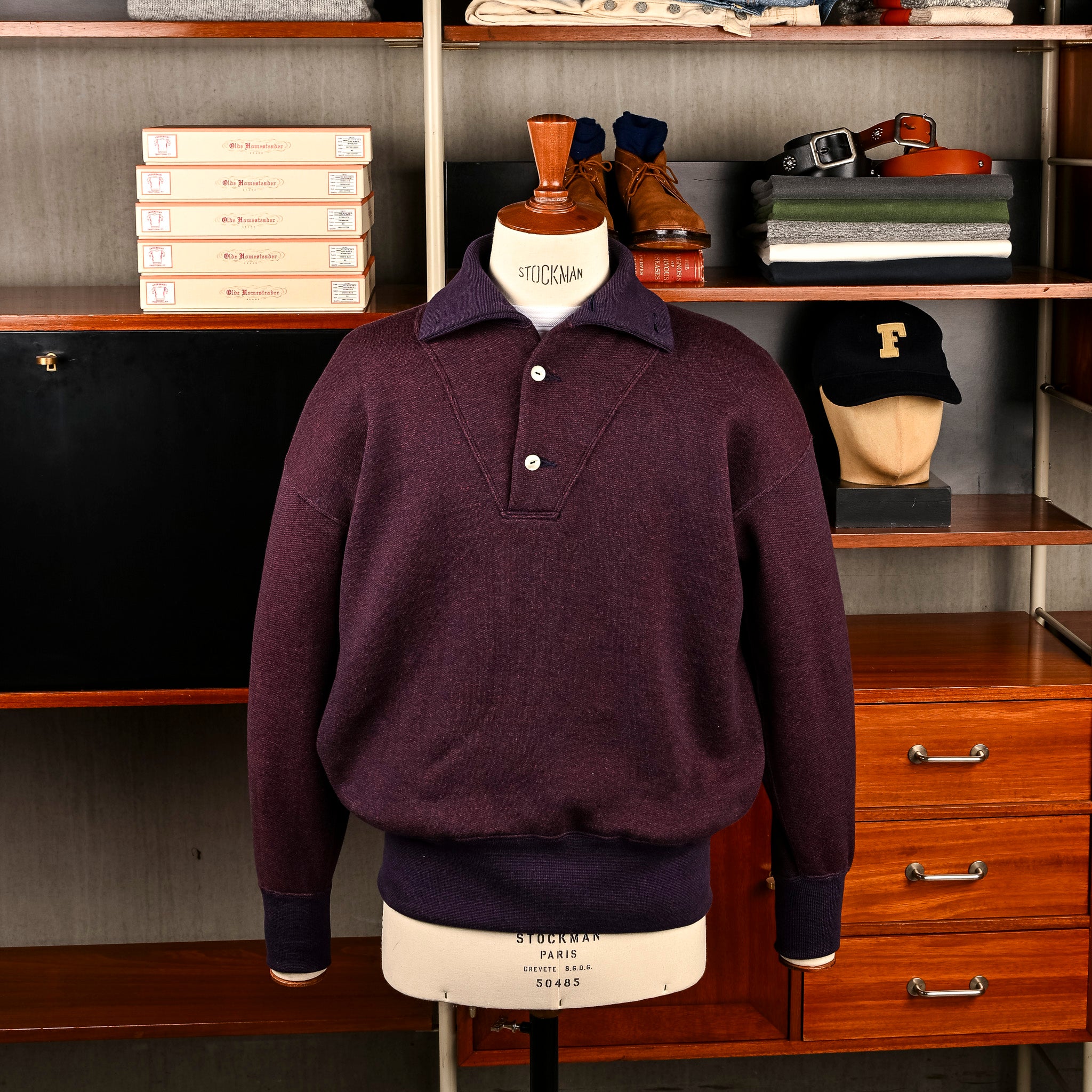 Olde Homesteader Extra Cotton Fleece Stand Collar Navy Heather