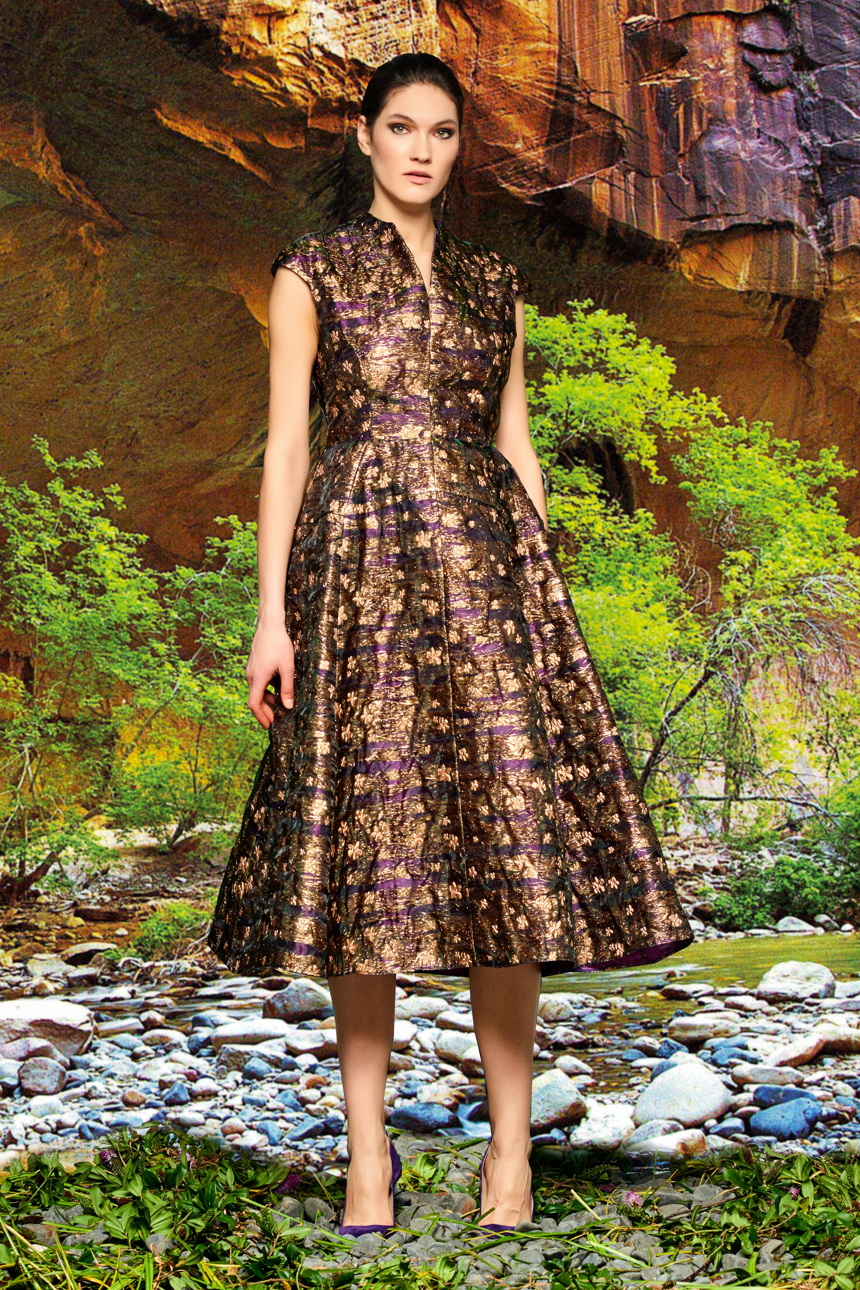 High Neck Flowered Jacquard Midi Dress – John Paul Ataker