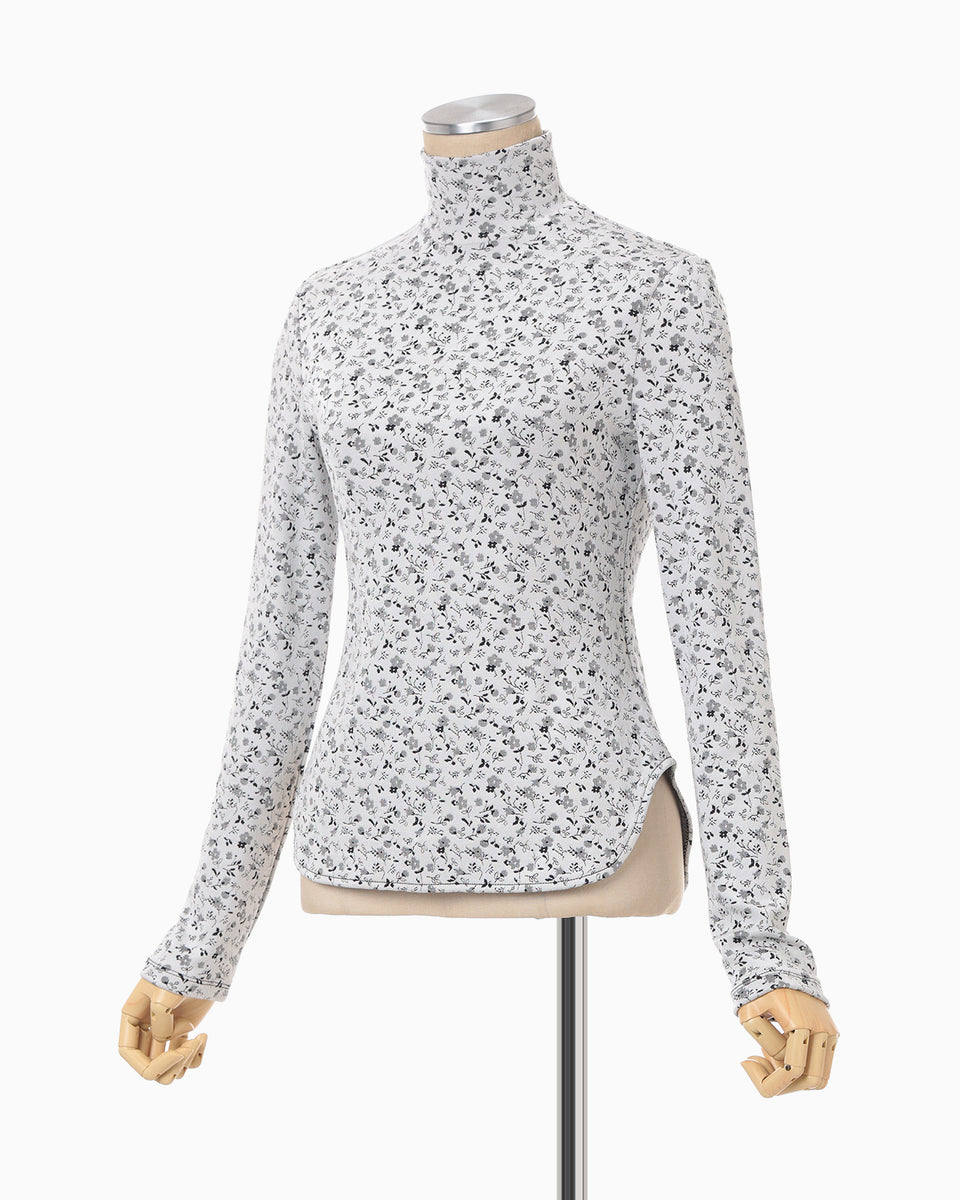 Floral Jacquard Fraise Stitch High Neck Top - white - Mame Kurogouchi