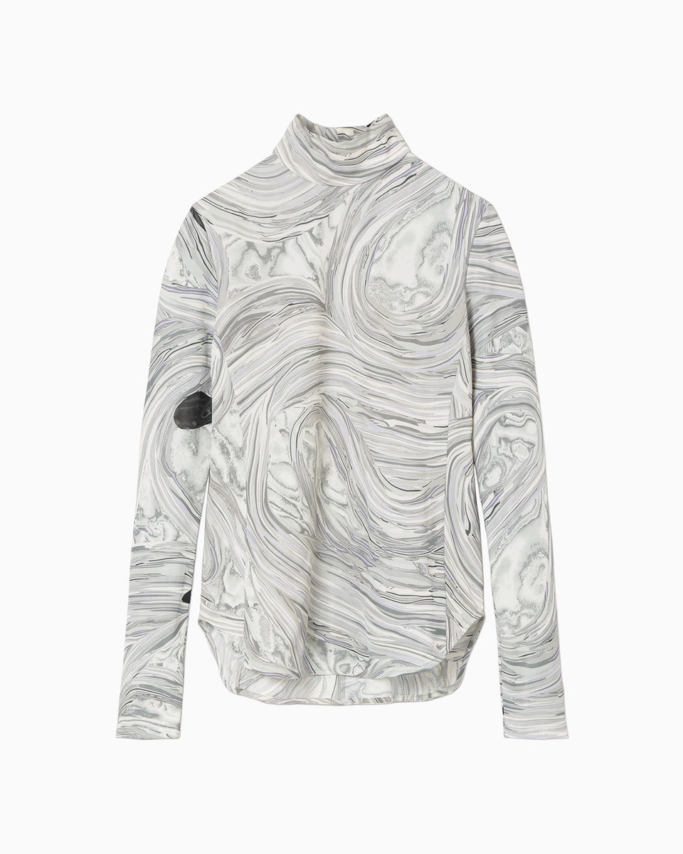 Marble Print Jersey High Neck Top - grey - Mame Kurogouchi
