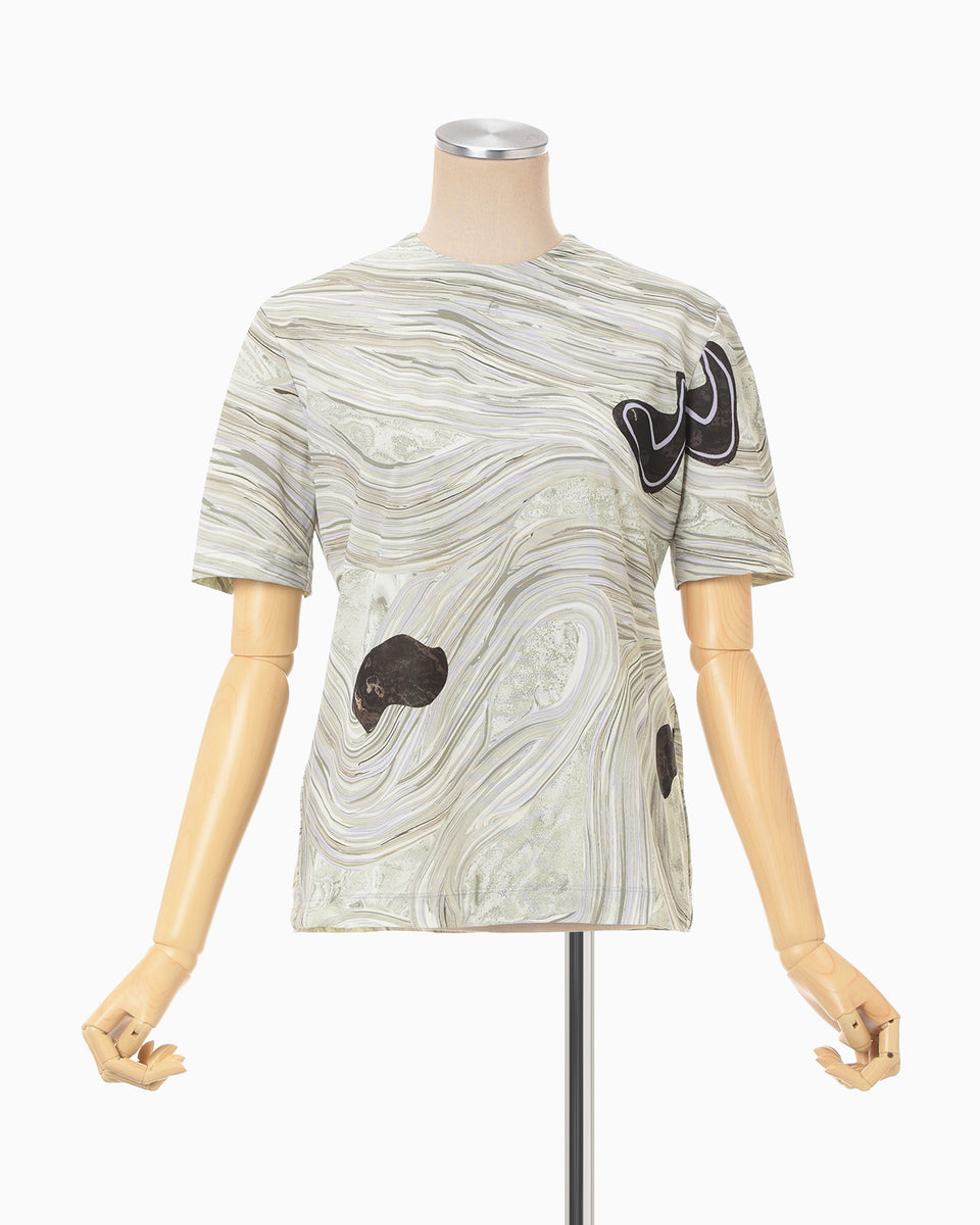 Marble Print Jersey Short Sleeve Top - grey - Mame Kurogouchi