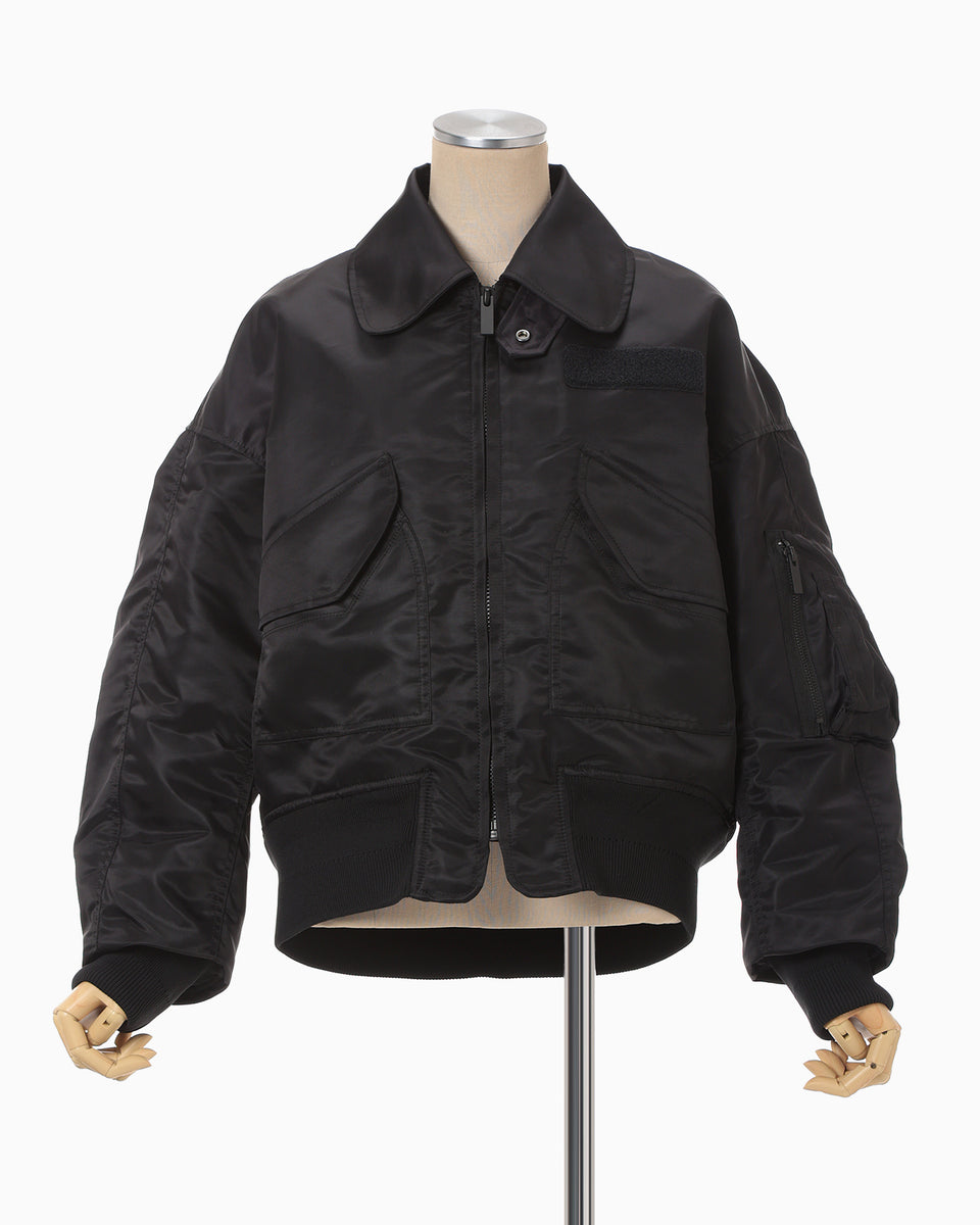 Nylon Twill 3D Embroidery Flight Jacket - black - Mame Kurogouchi