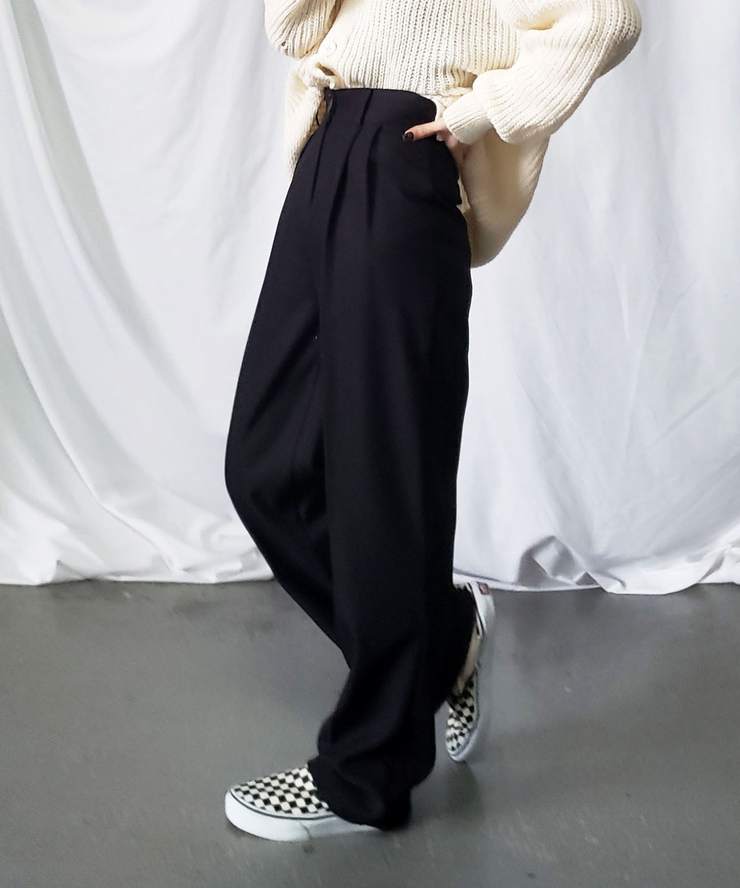 秋冬素材で新登場！ 】太ベルトハイウエストウールライクカラータック