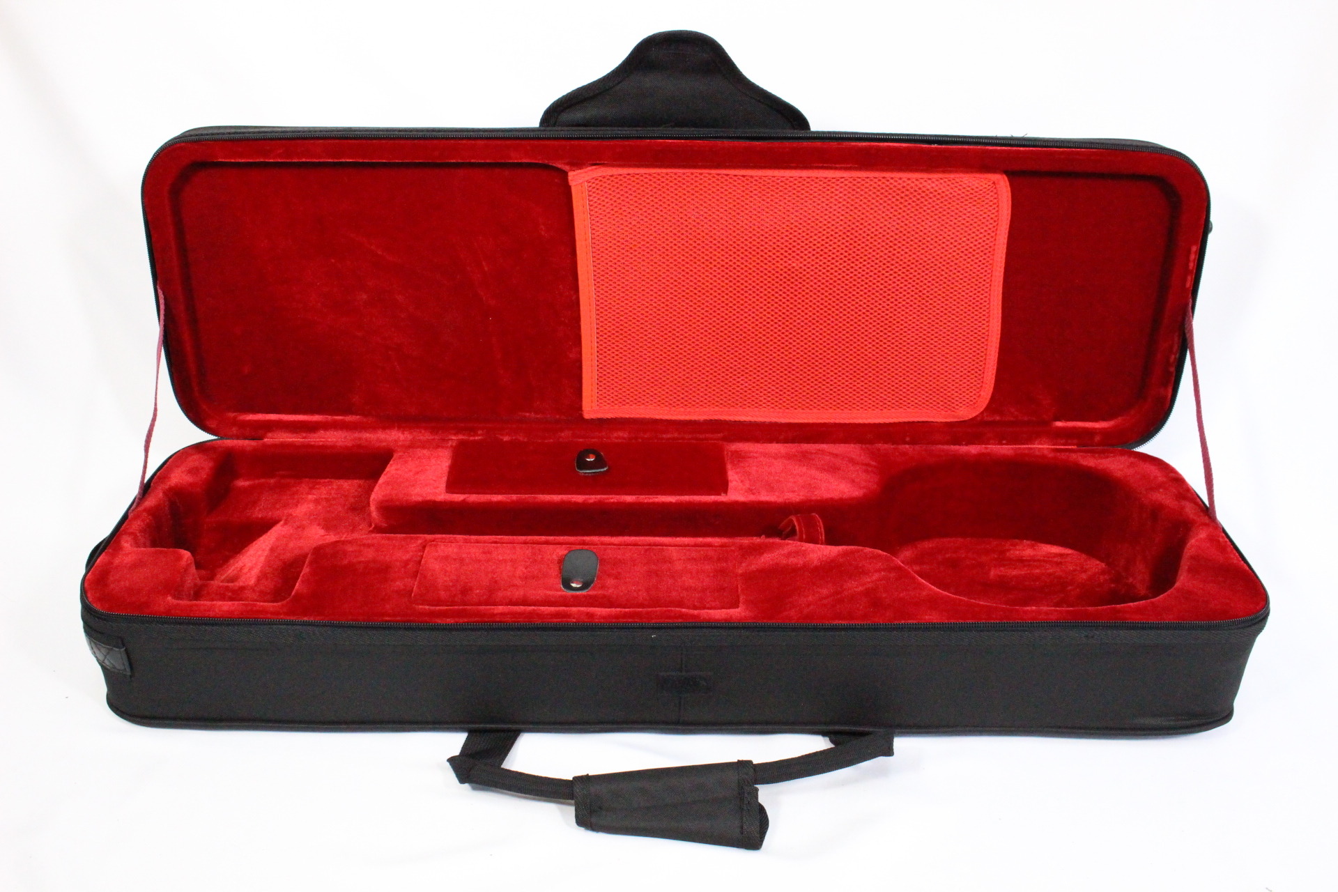 沖縄三線セミハードケース黒 中古 赤内装 収納ポケット付き (B) 沖縄
