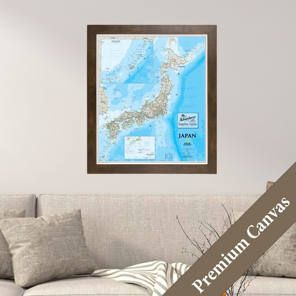 Canvas Map of Japan | Japan Wall Map with Pins | Travel Map of