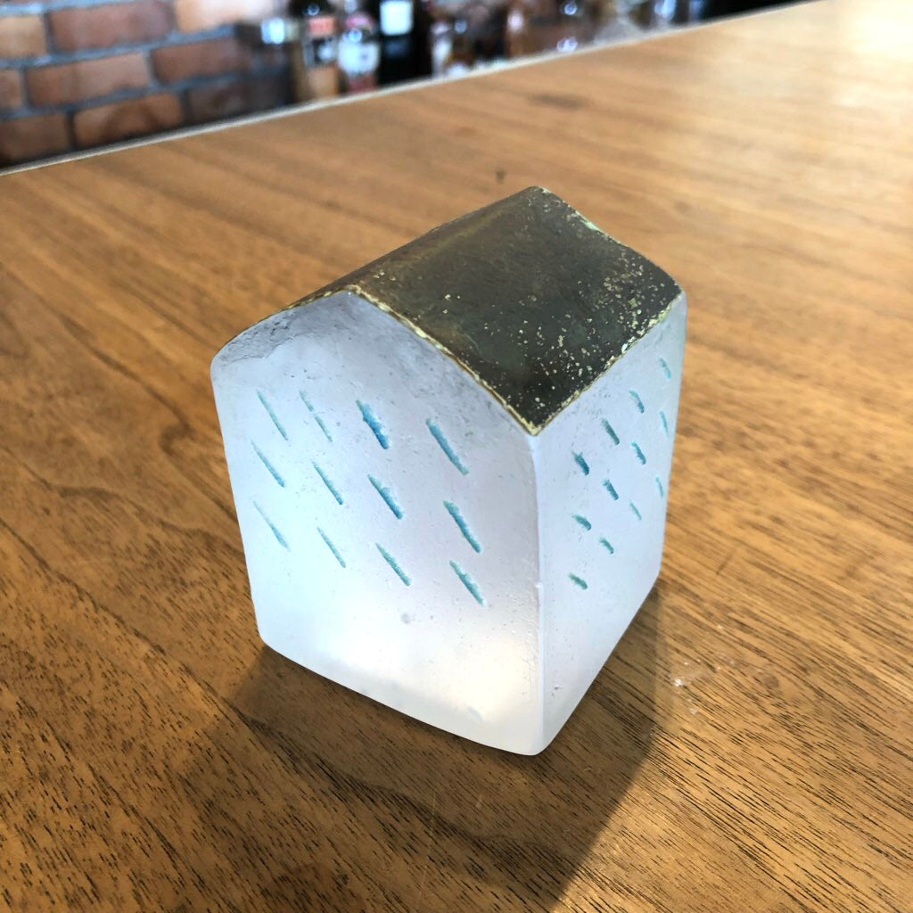 ガラスのオブジェ HOUSE RAIN 置物 扇田克也 中古 ガラス作品 コールド