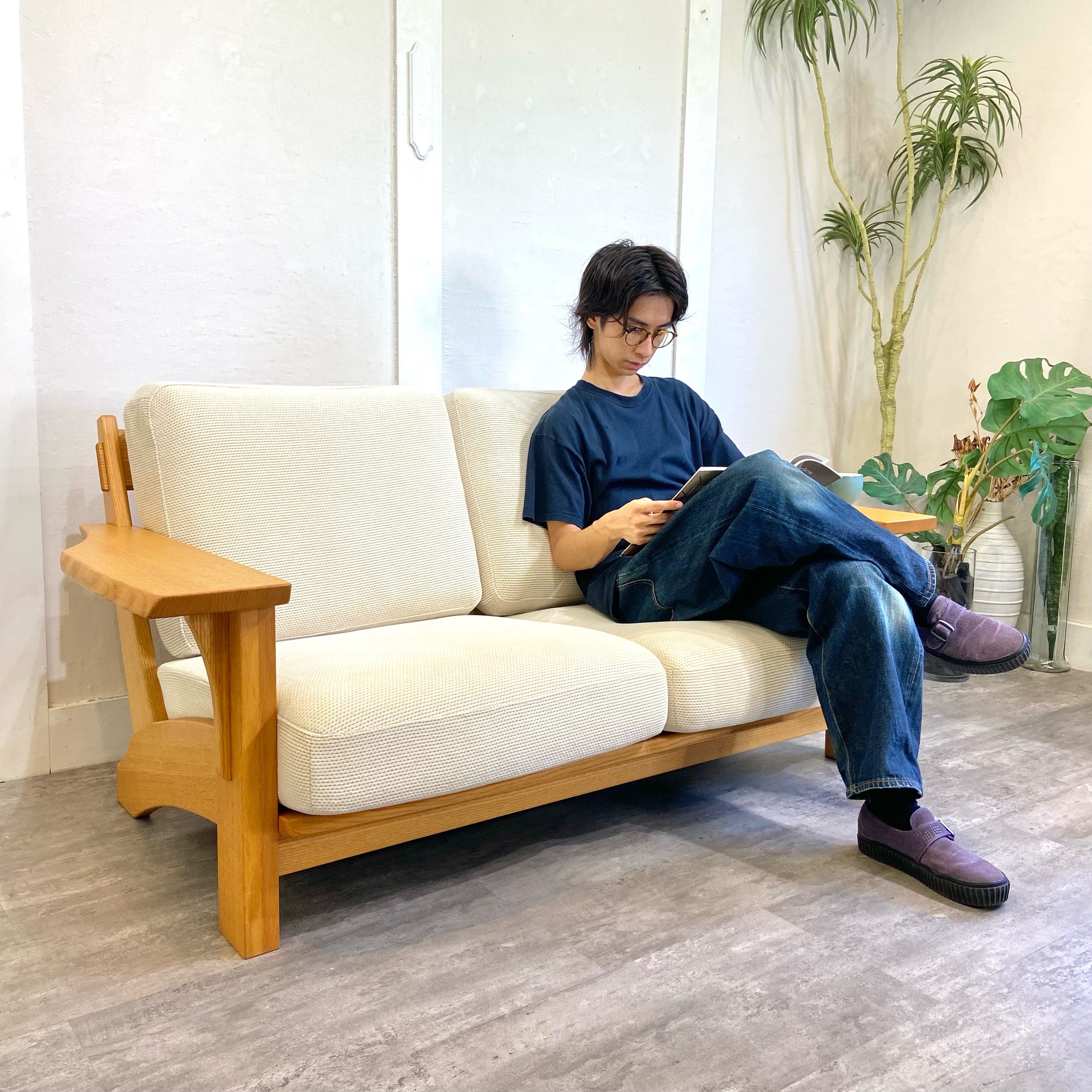 柏木工 / KASHIWA 杜シリーズ 2人掛けソファ オーク材 中古