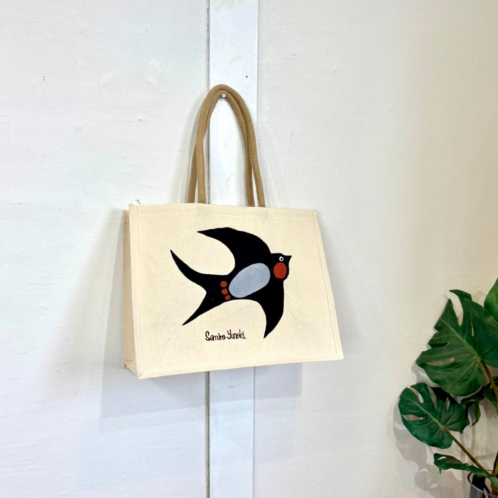 柚木沙弥郎 型染め バッグ つばめ かばん 未使用 トートバッグ 作家 中古