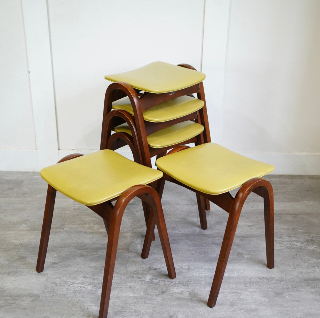 秋田木工 No.202 スタッキングスツール 剣持勇 名作 軽い 黄色 黄緑