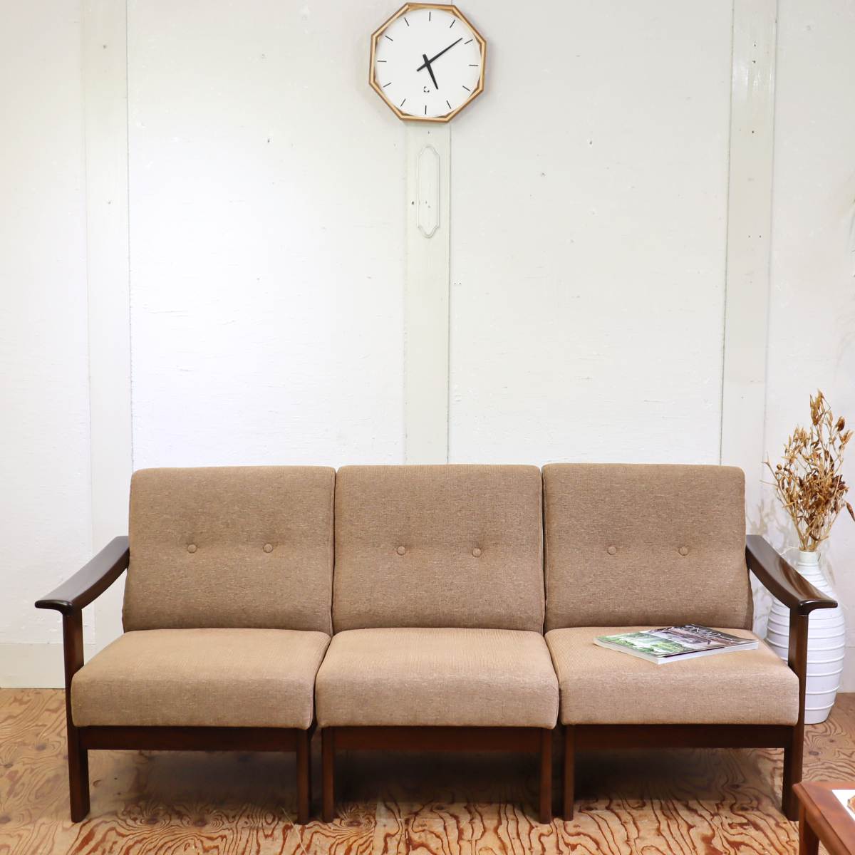 セパレート トリプルソファ 3人掛けソファ レトロ サンドベージュ