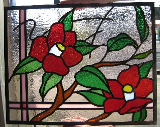 受注制作No.83 ステンドグラス ステンドガラス パネル 椿 クローバー