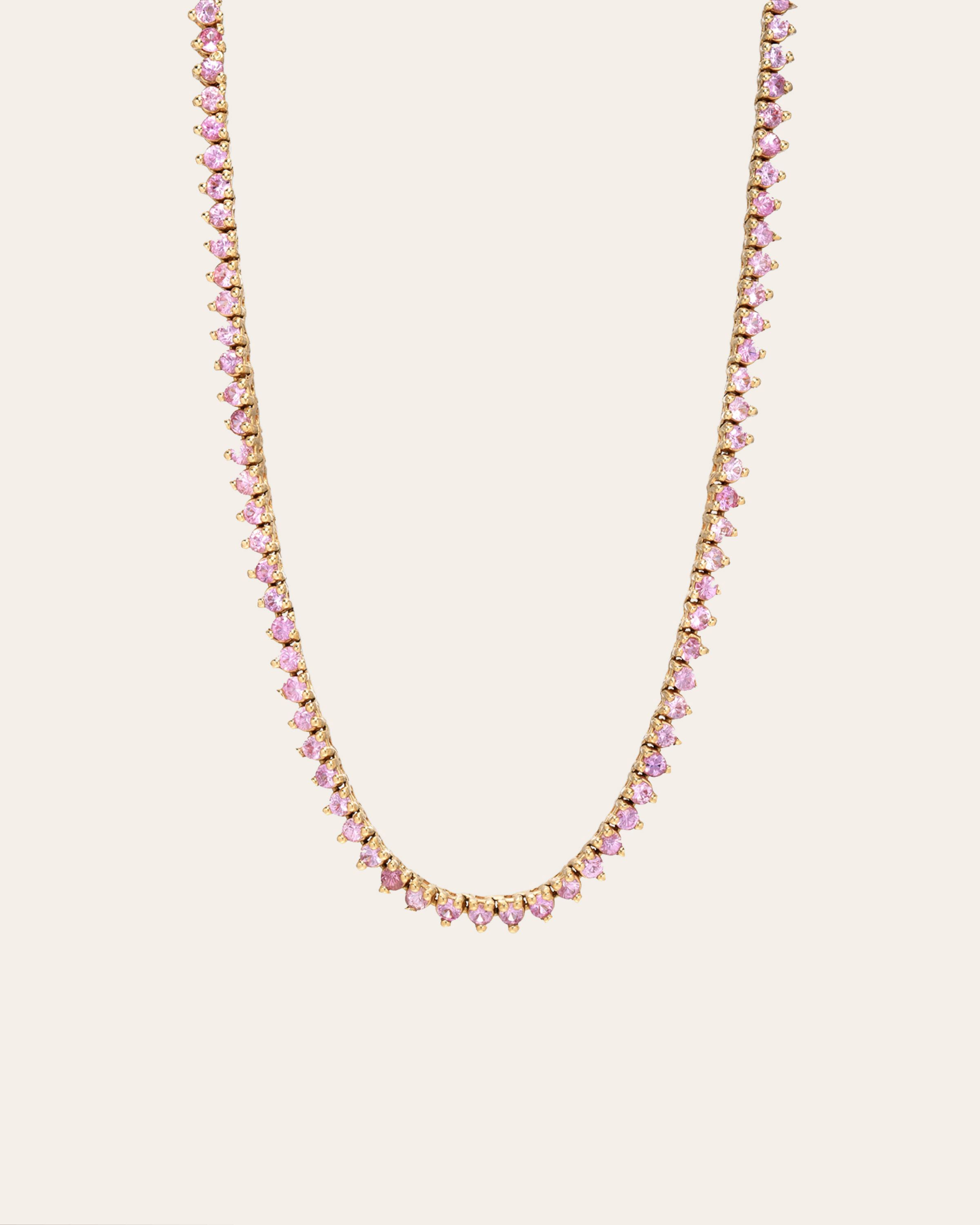 3 Prong Pink Sapphire Tennis Necklace