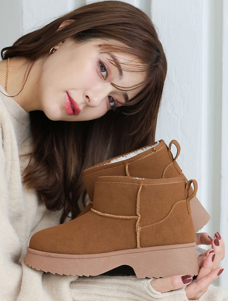 Vivian もふぽか厚底5.0cmチャンキーヒールムートンブーツ【防止加工