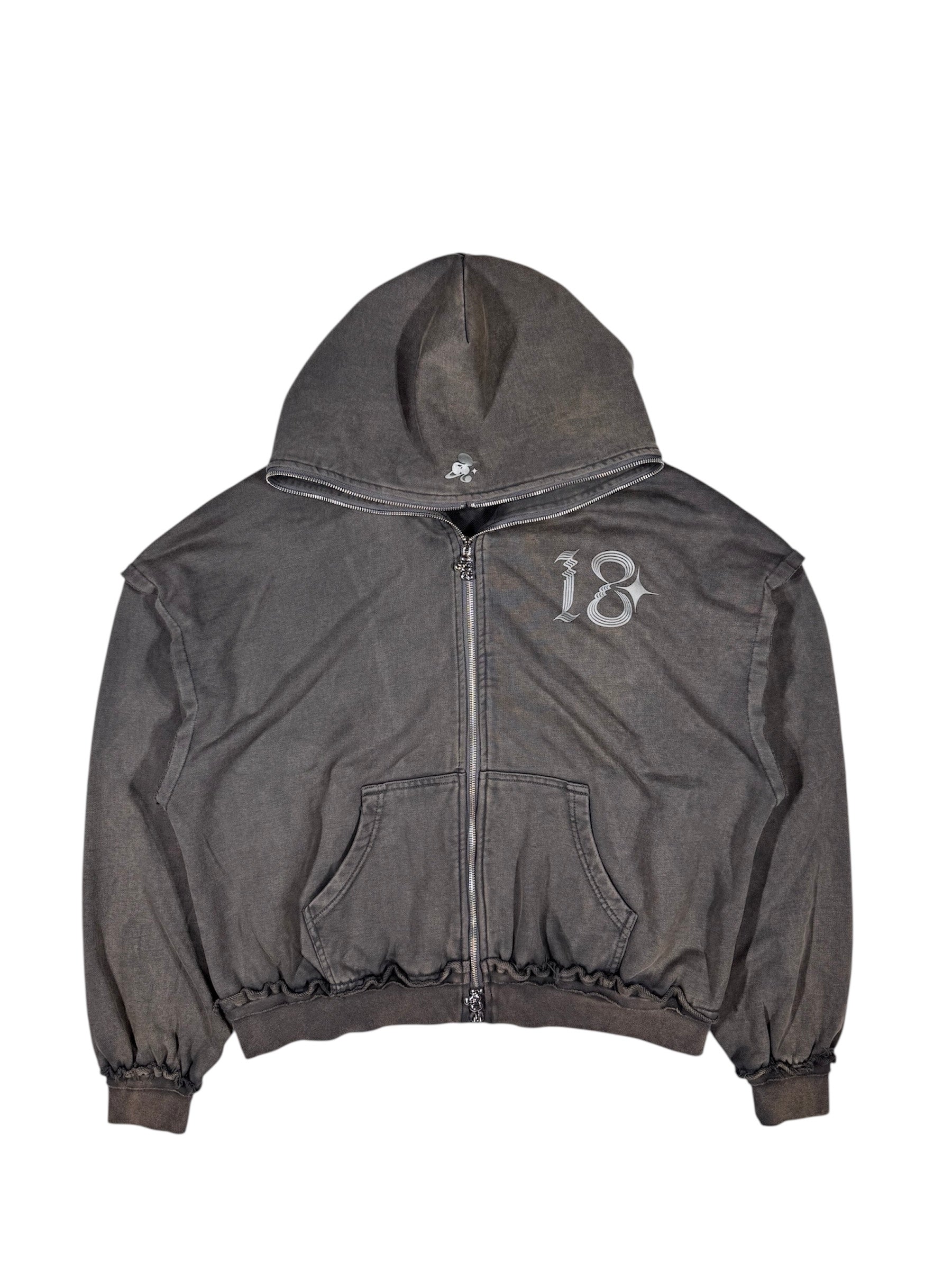 WASHED DOUBLE ZIP HOODIE black – 1818