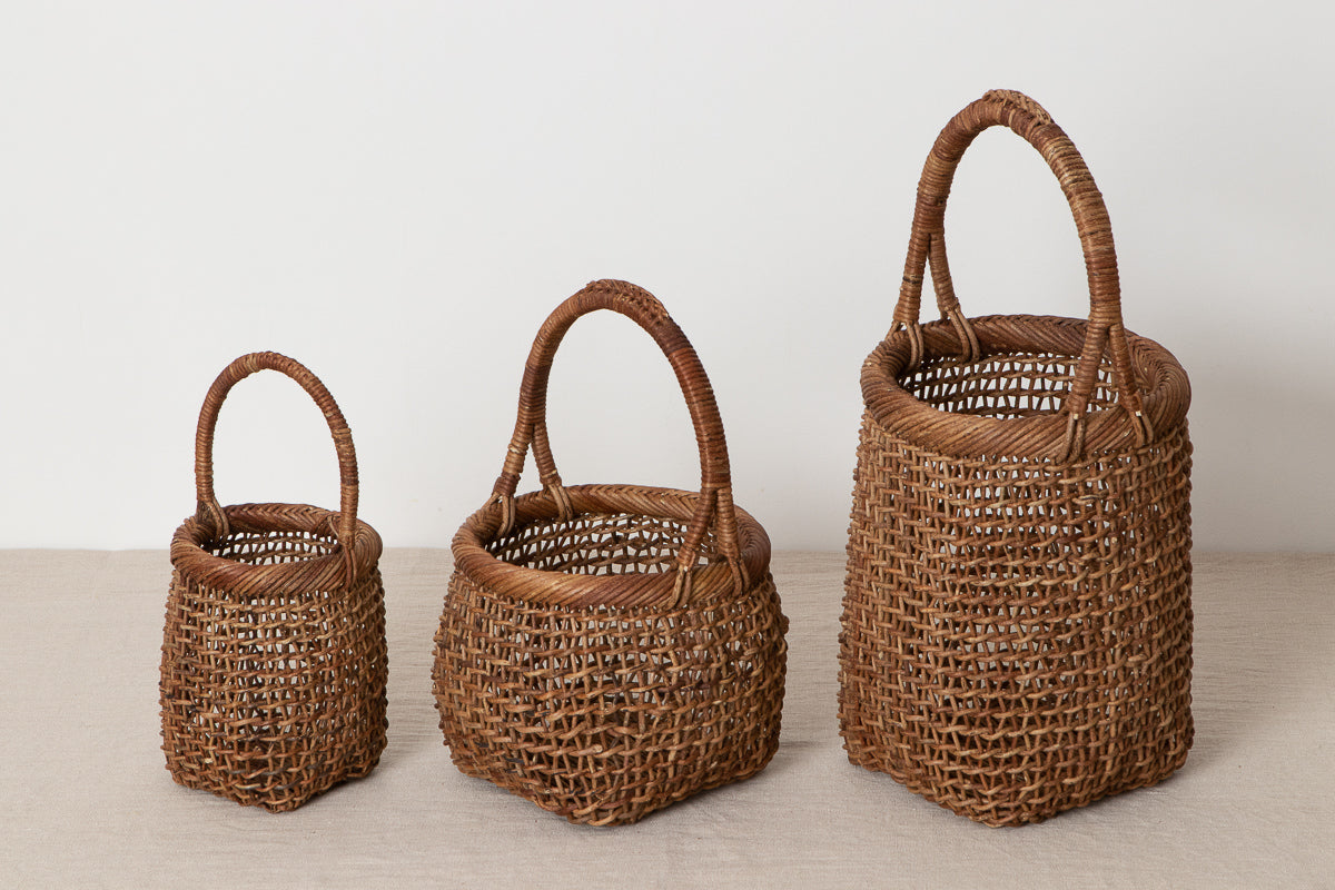 長野のあけび蔓で編む すかし編み手付き丸かご – 市川籠店 | 1basketry