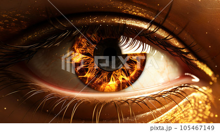 黄金色の瞳のクローズアップ「AI生成画像」のイラスト素材 [105467149
