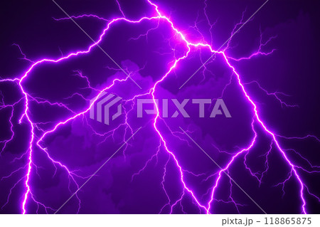 暗闇に輝くピンクと紫の稲妻のイラスト素材 [118865875] - PIXTA