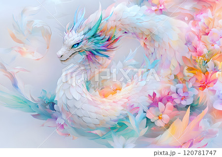 幻想的な花と龍の美しい抽象イラストのイラスト素材 [120781747] - PIXTA