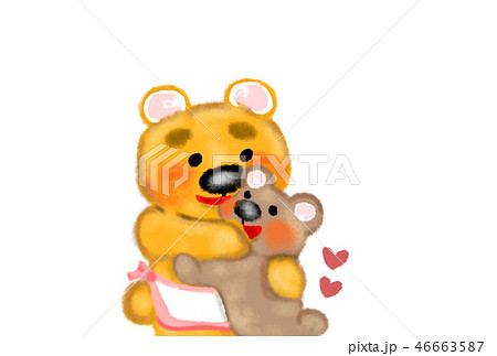 仲良くハグするクマの親子の手描きイラスト。のイラスト素材 [46663587
