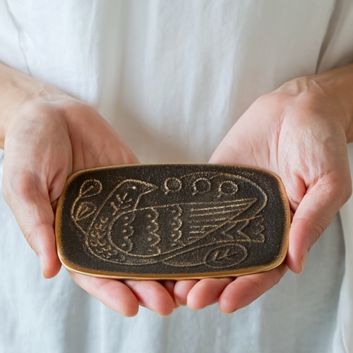 富山/高岡銅器/高辻製作所トレイL/真鍮/真鍮製/W21.5×D10.5×H0.9