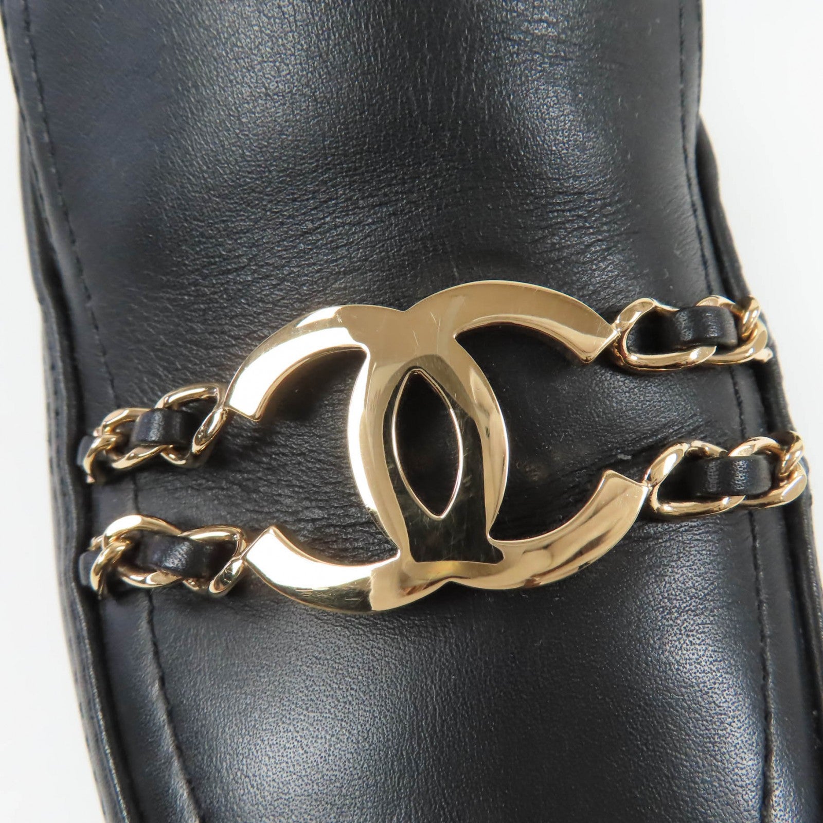 CHANEL Black loafers Women COCO Mark Chain Leather シャネル