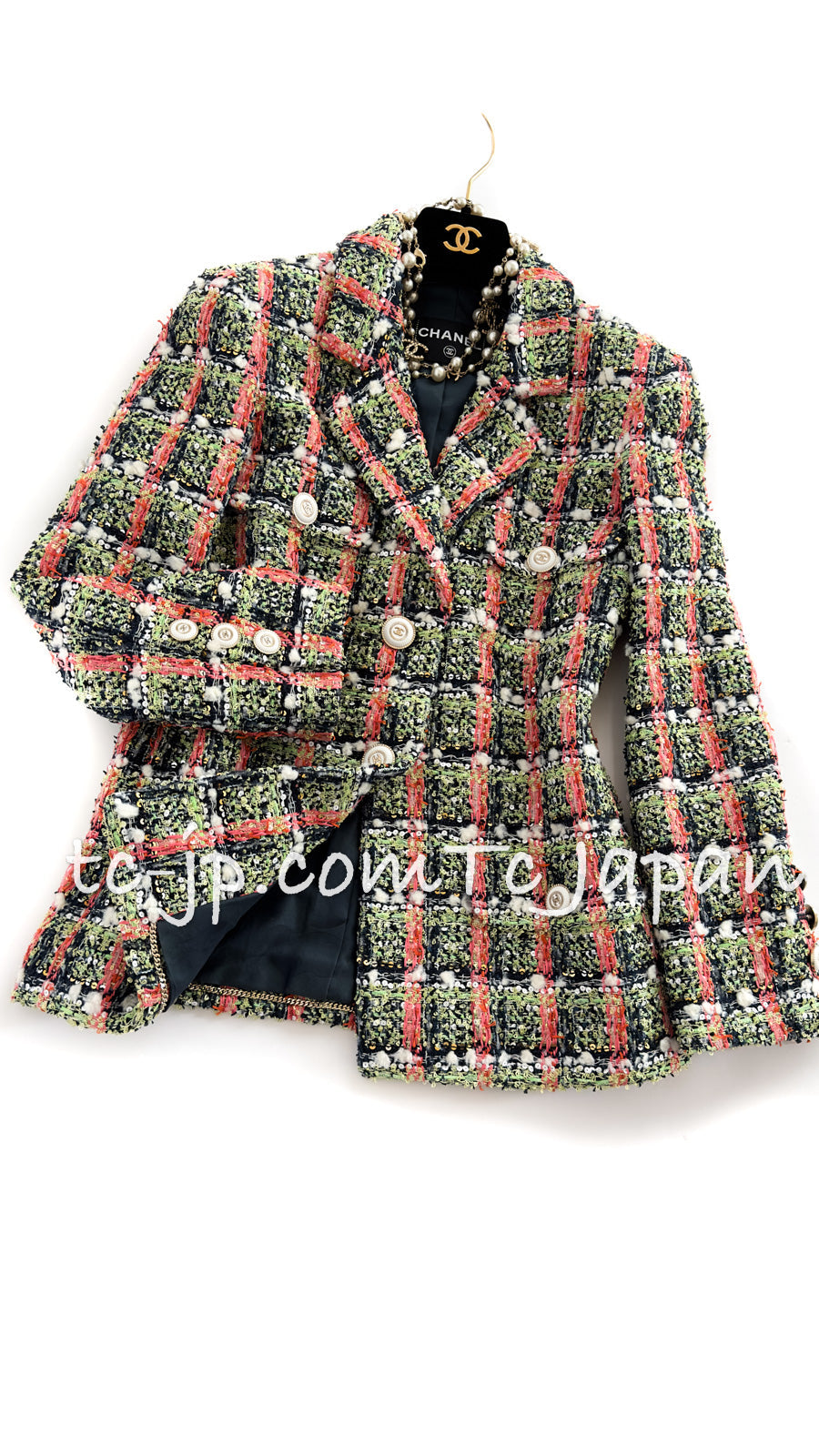 シャネル ジャケット CHANEL グリーンオレンジ ネイビーミックスカラー