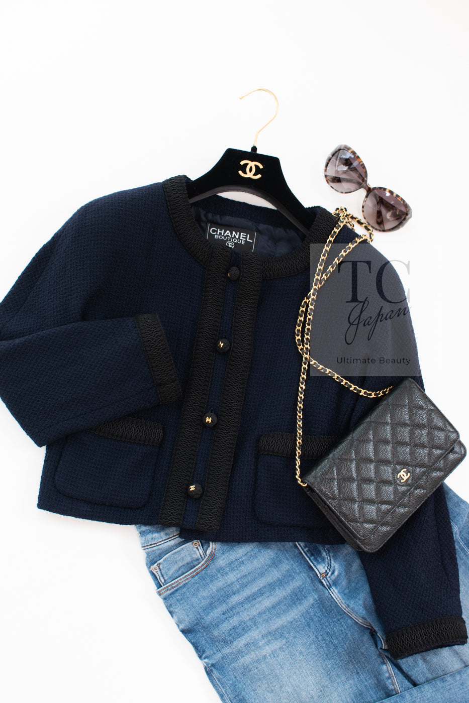 シャネル ジャケット CHANEL ヴィンテージ ダーク ネイビー ブラック