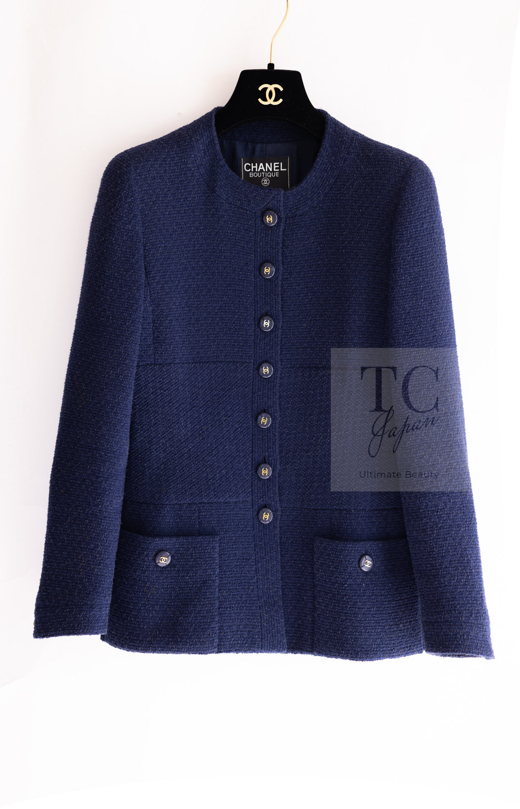 シャネル ジャケット CHANEL ヴィンテージ ネイビー ウール コットン