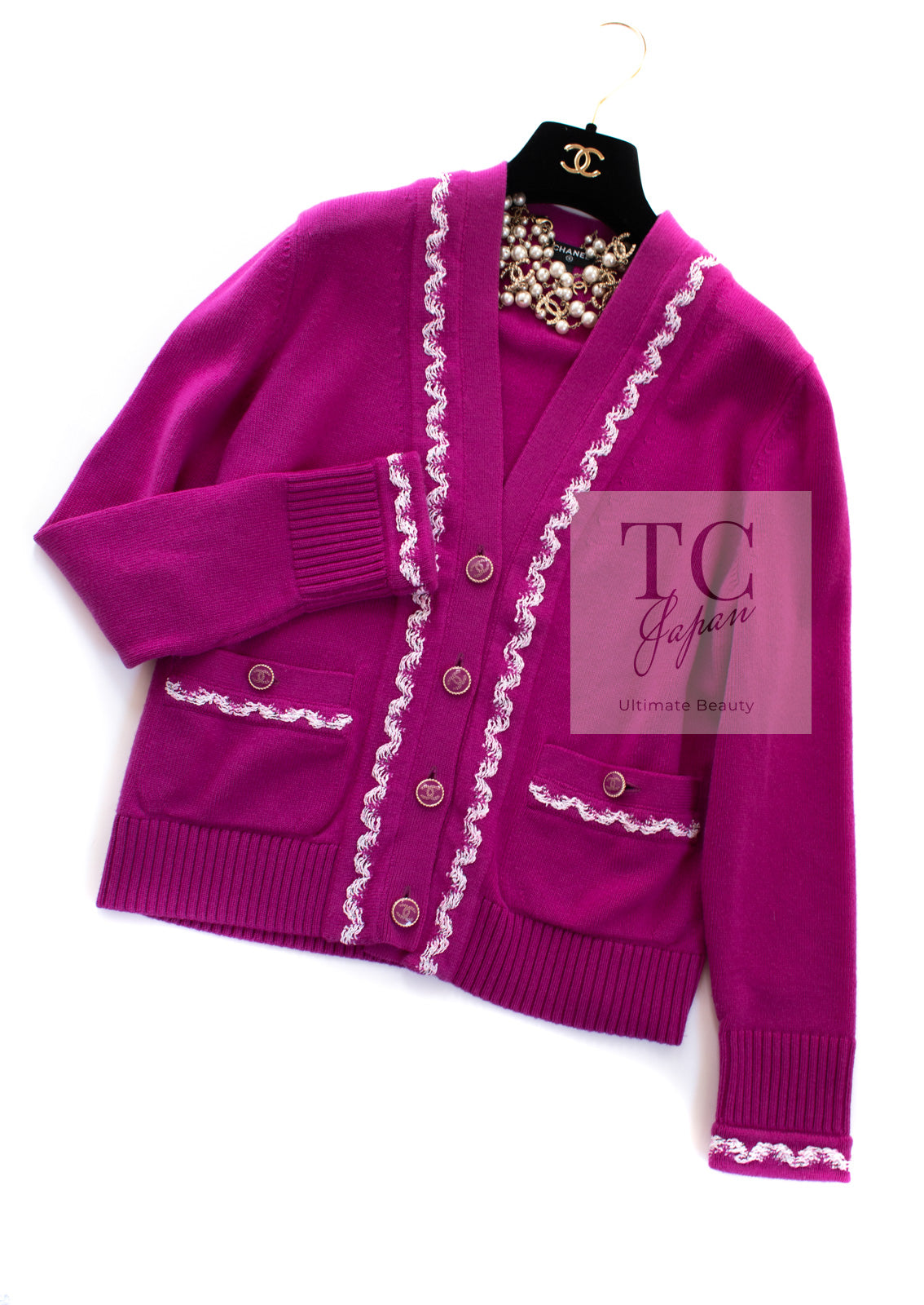 シャネル カーディガン CHANEL ピンク フューシャ カシミア 21PS Pink