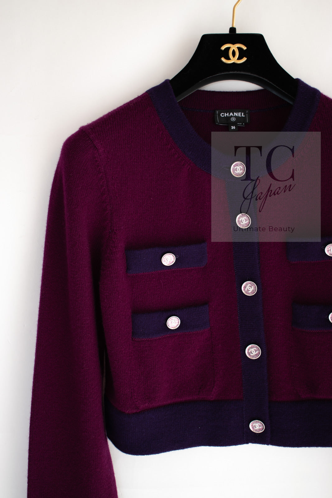 シャネル カーディガン CHANEL プラム パープル ココ ボタン
