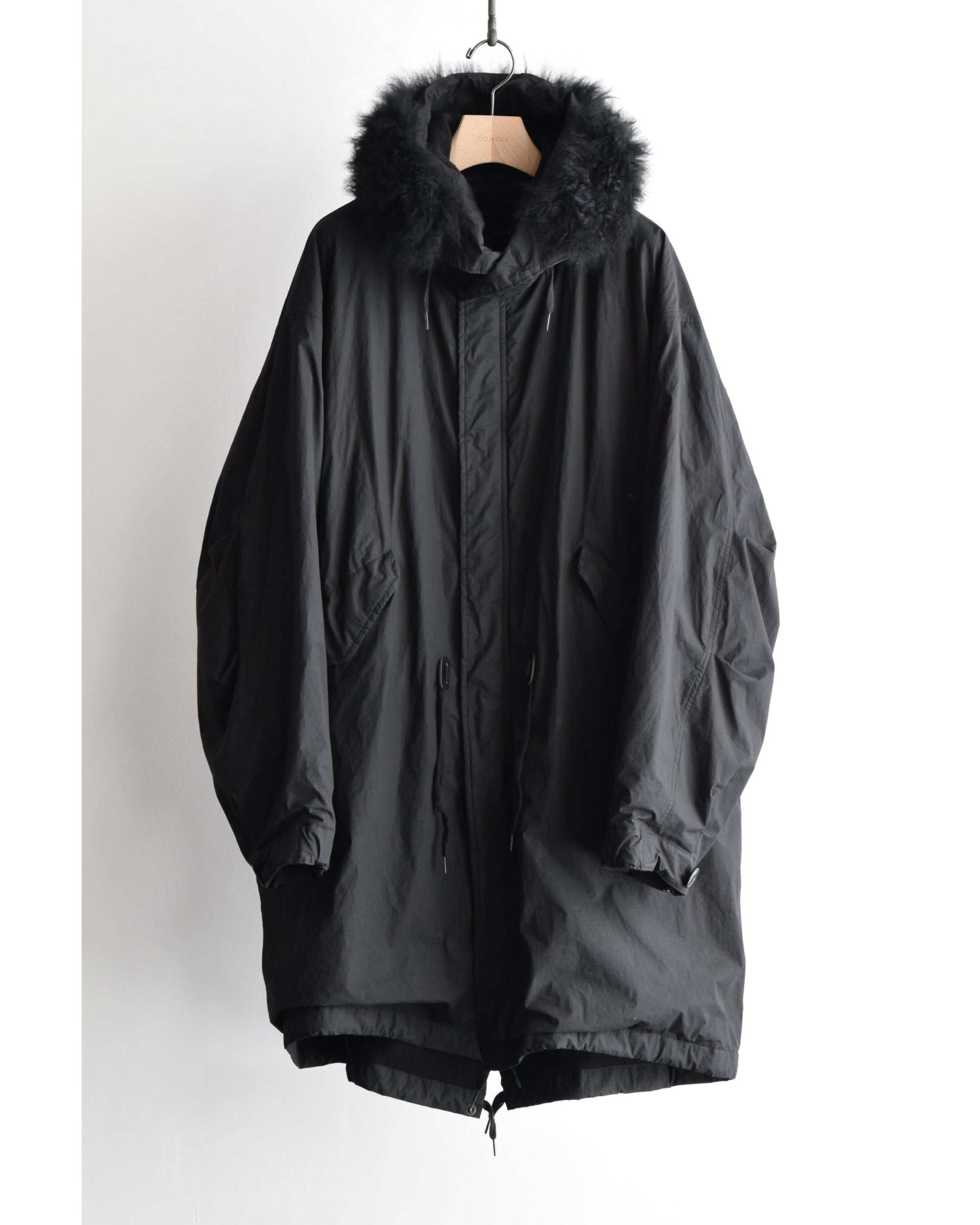 コットンナイロン ミリタリーフーデッドコート BLACK – TIME AFTER TIME