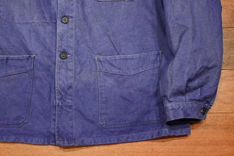 40s USED/VTG フレンチ ワークジャケット Vポケット 丸襟 コットン