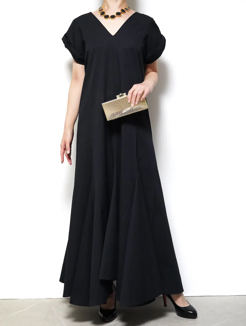 JIL SANDER（ジルサンダー） Vネックミディドレス（ブラック/サイズ38