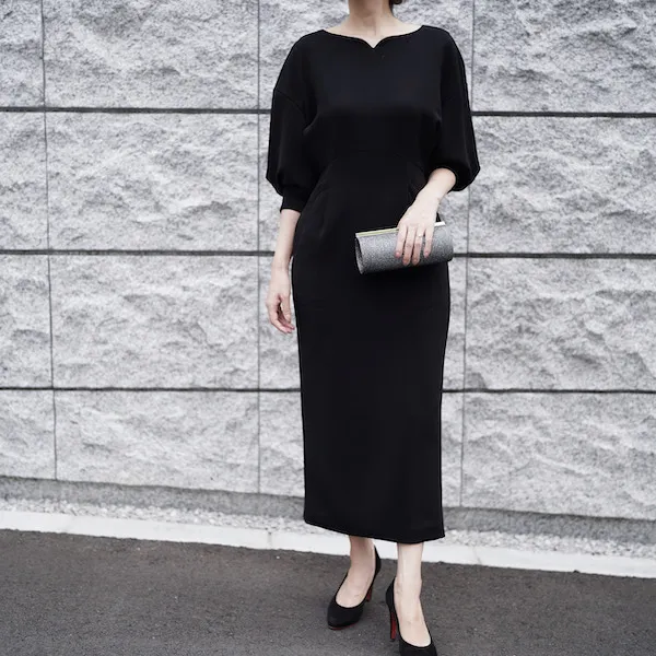 Mame Kurogouchi（マメ クロゴウチ） ボートネックドレス（ブラック