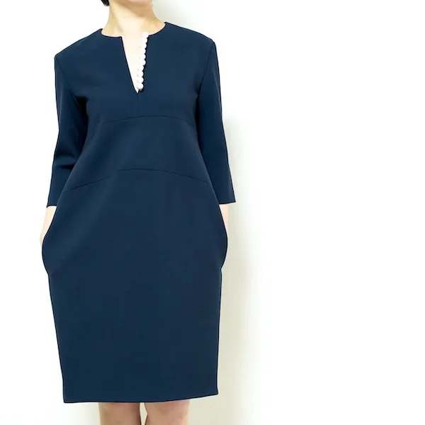 YOKO CHAN（ヨーコチャン） ロングスリーブパールドレス（ネイビー