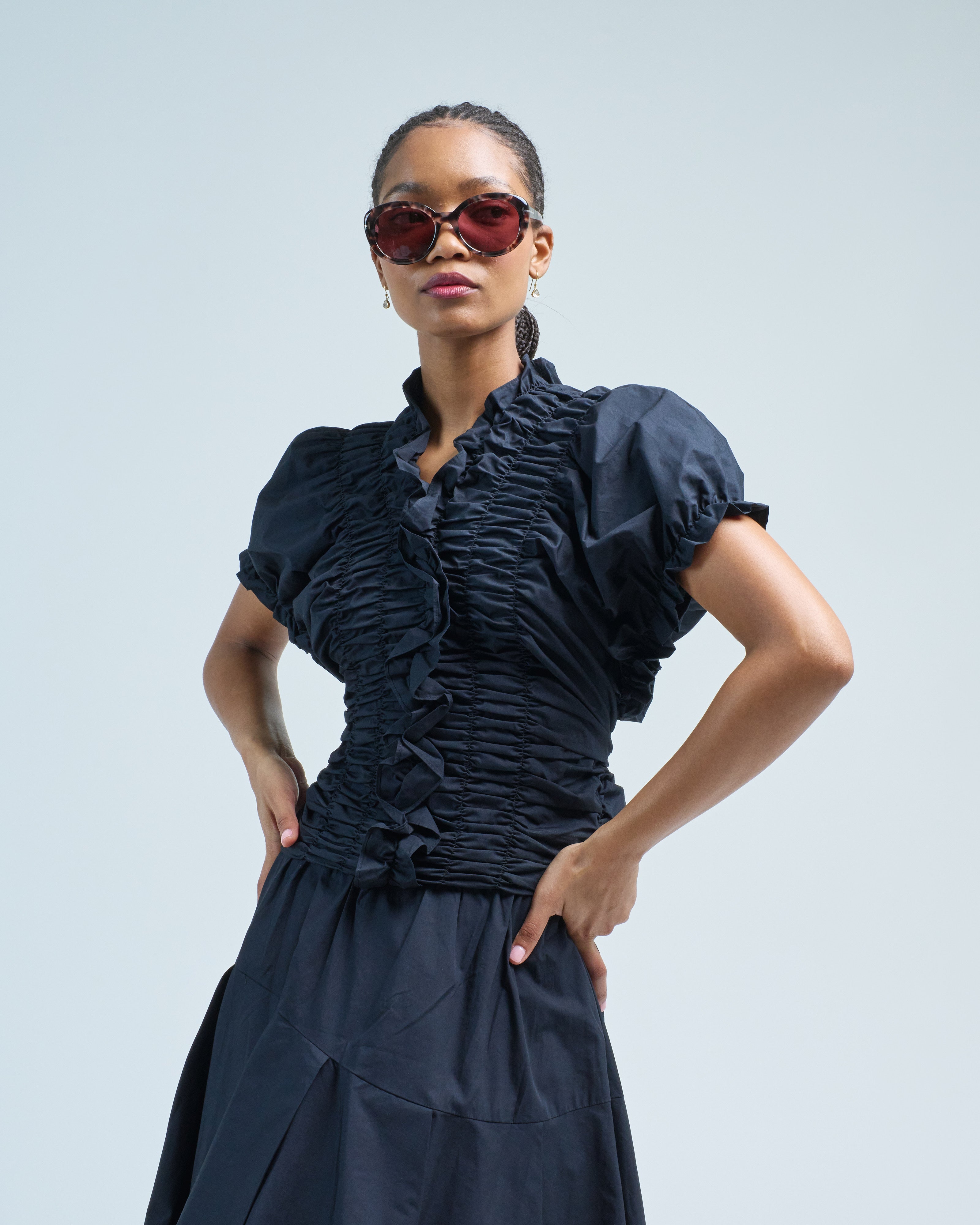 Lee Mathews Frida Ruched Top Black