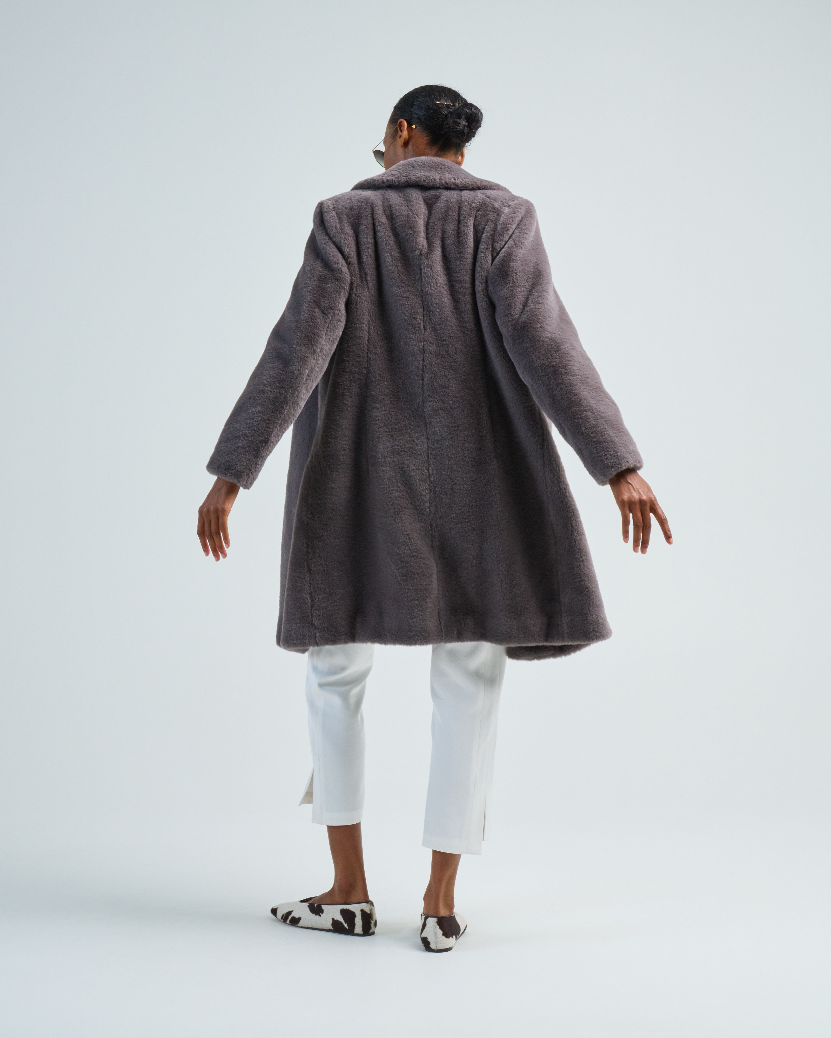 Herno Soft Faux Fur Long Coat Antrocite