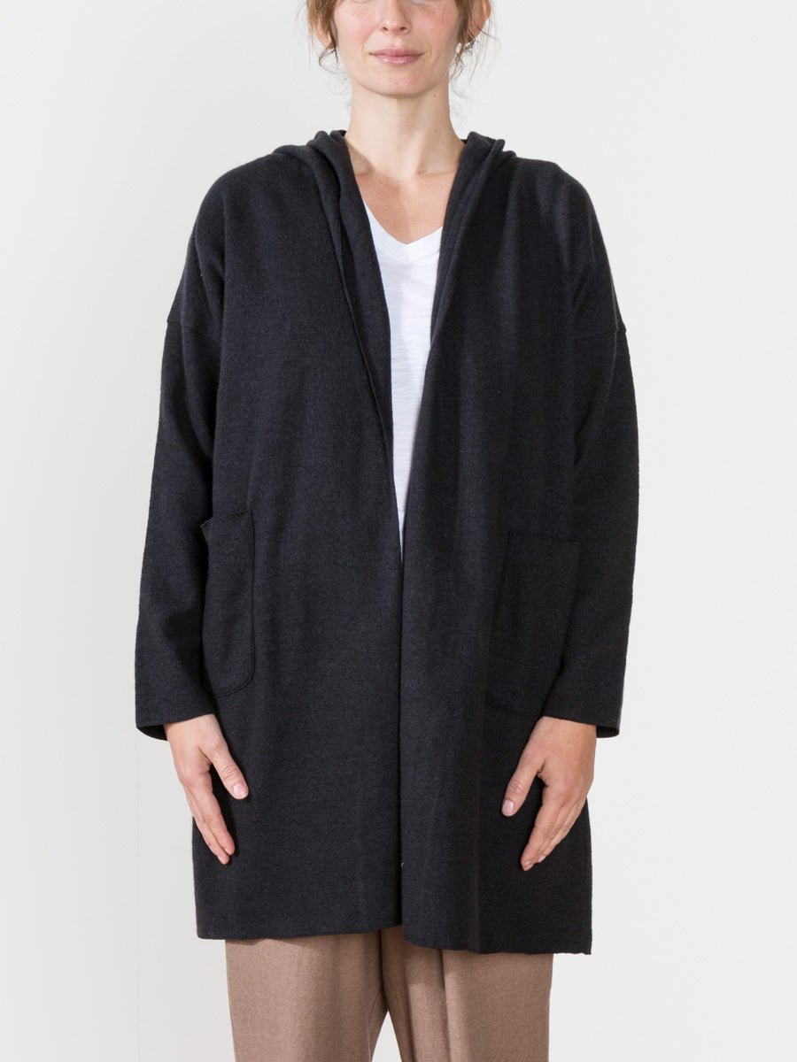 Evam Eva Press Wool Hood Coat in Navy