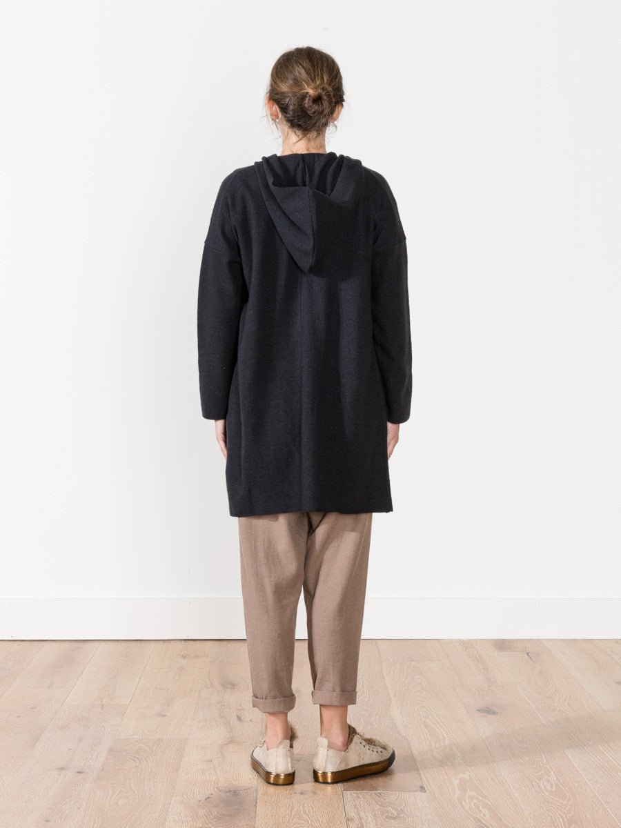 Evam Eva Press Wool Hood Coat in Navy