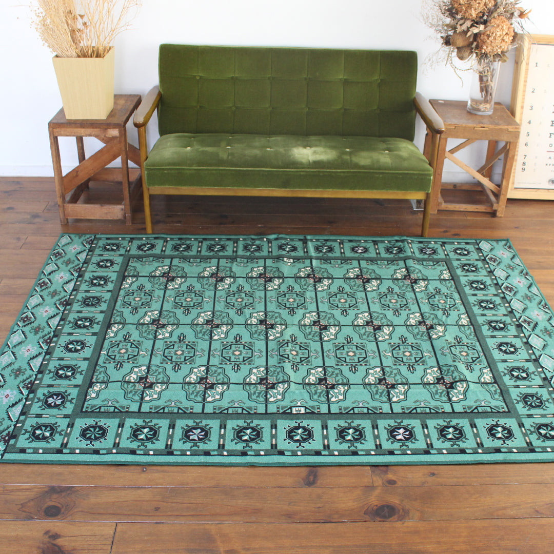 ヴィンテージ風ラグ TOCORU Series アフガンTEKKE ループ グリーン