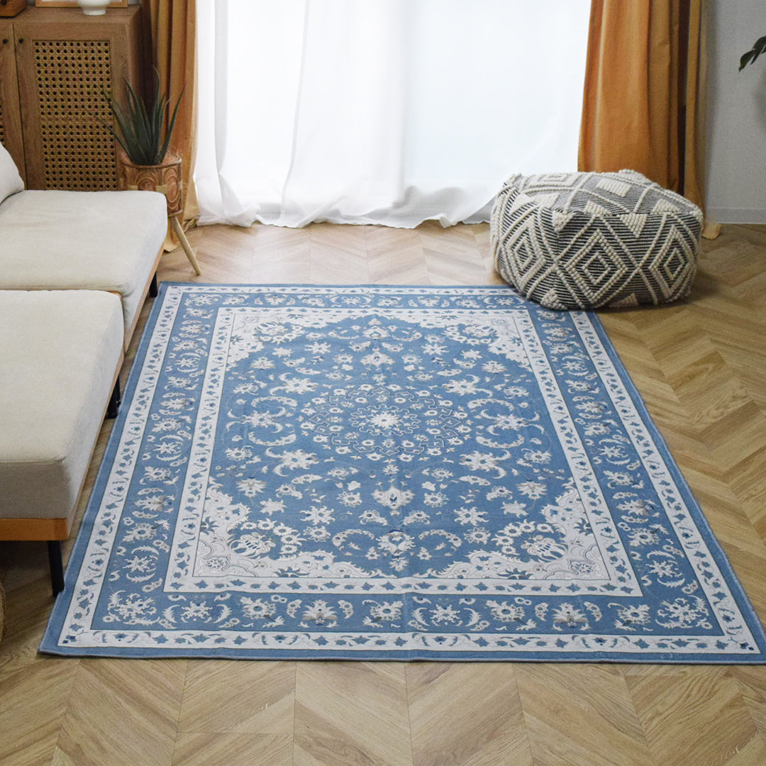 ヴィンテージ風ラグ TOCORU Series ペルシャ フランネル カット ブルー