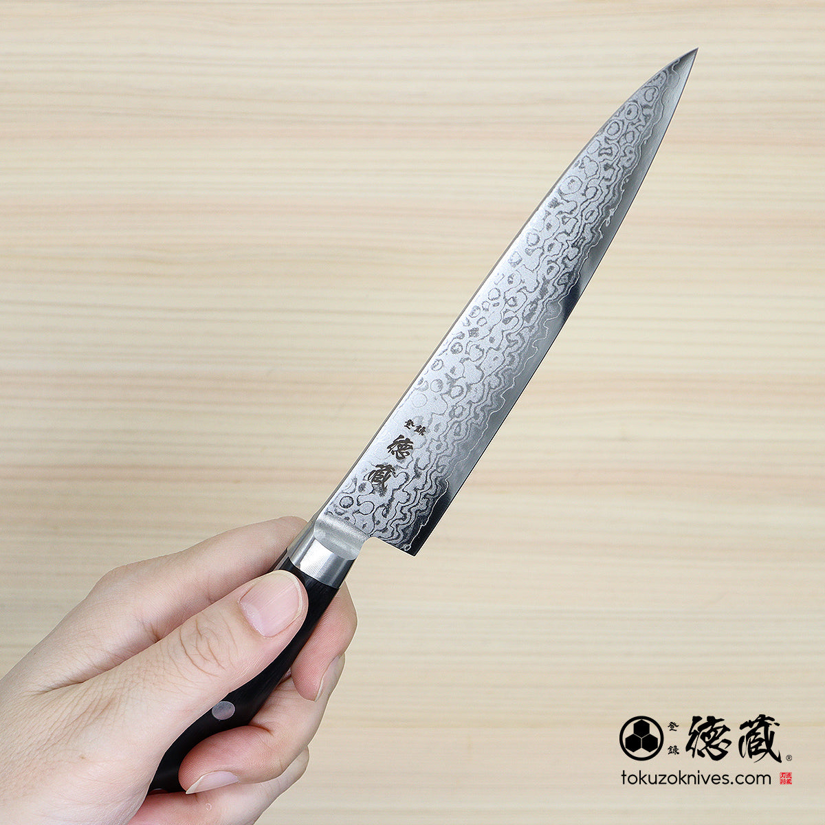 VG10 ダマスカス ペティナイフ 黒ハンドル – 徳蔵刃物 TOKUZO KNIVES