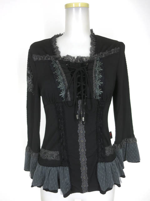 Ozz Croce / レース＆編み上げ付き八分袖カットソー / オッズオン