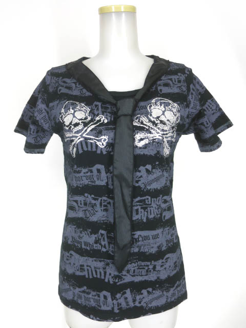 ALGONQUINS / ドクロ＆英字ボーダープリントTシャツ / アルゴンキン