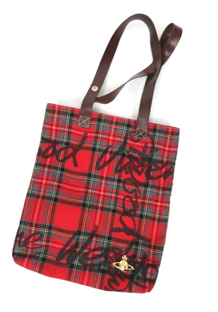 Vivienne Westwood 手書きロゴタータンチェックトートバッグ
