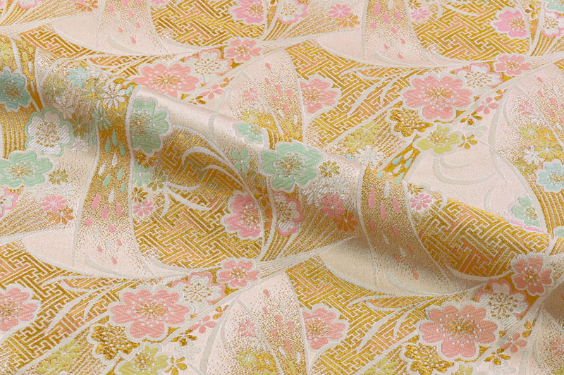 吹寄せ桜文(白)柄の金襴生地販売なら都香庵