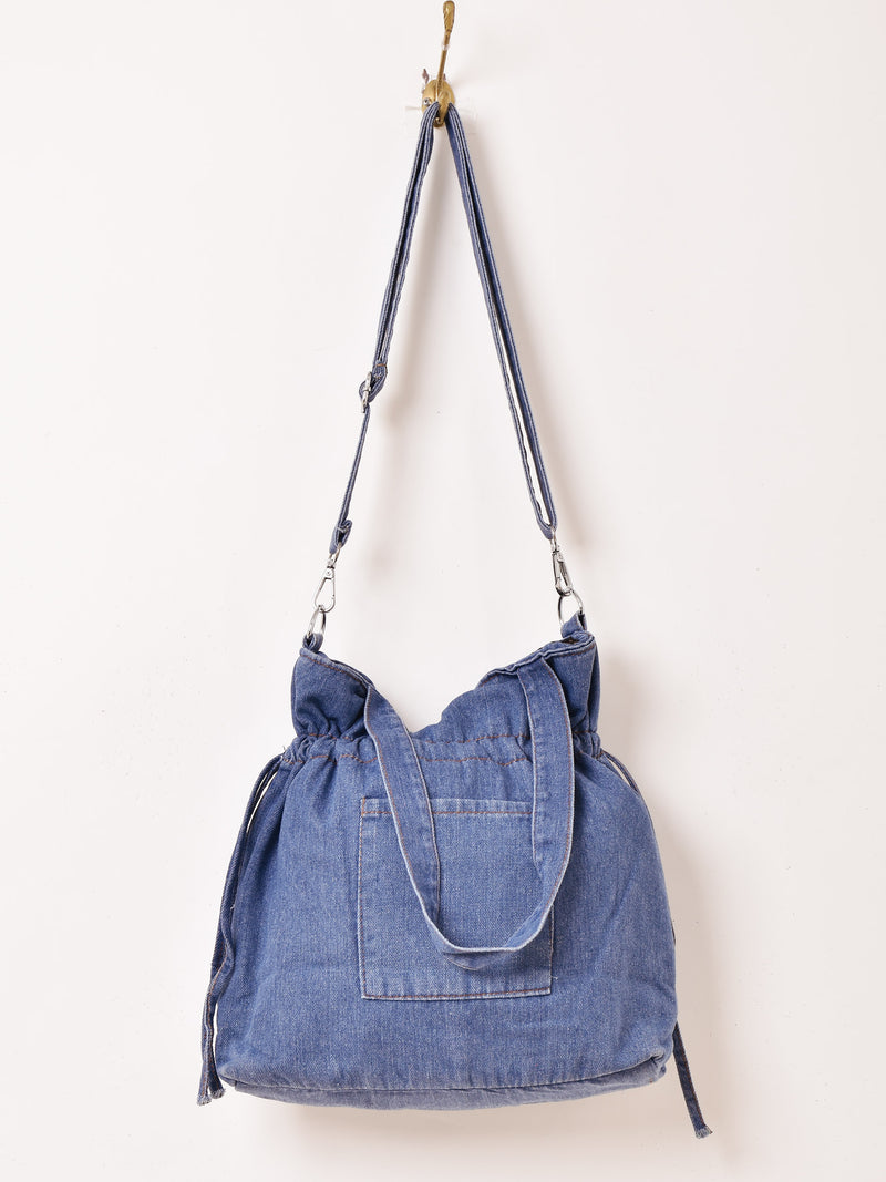 2色展開】デニム 巾着型ショルダーバッグ – 古着屋Top of the Hillの